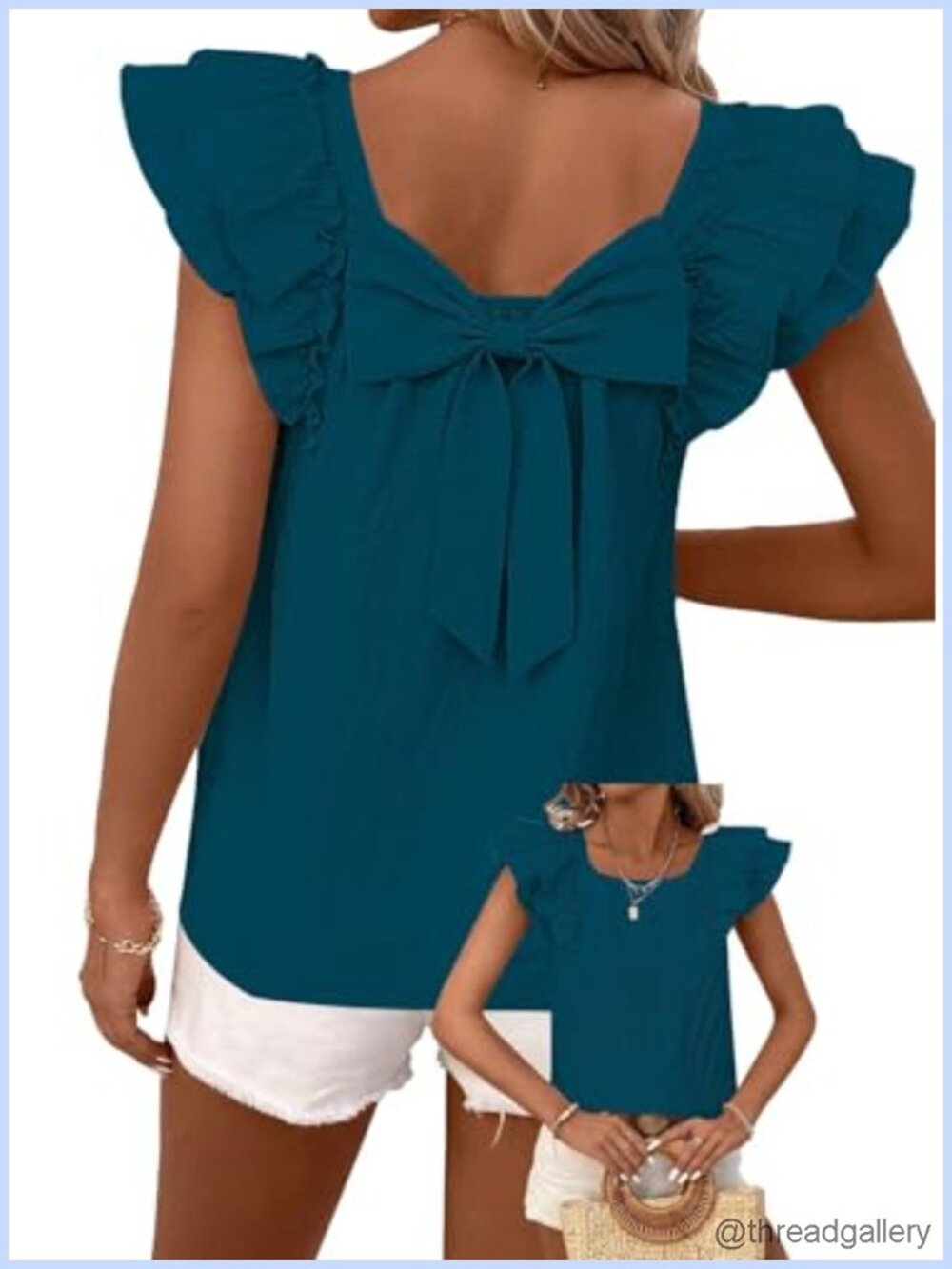 Womens Bow Tie Back Babydoll Ruffle Short Sleeve Tunic Top Blouse
